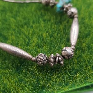 Antique Heirloom 16 Inch Sterling SILVER N3631 Turquoise Necklace
